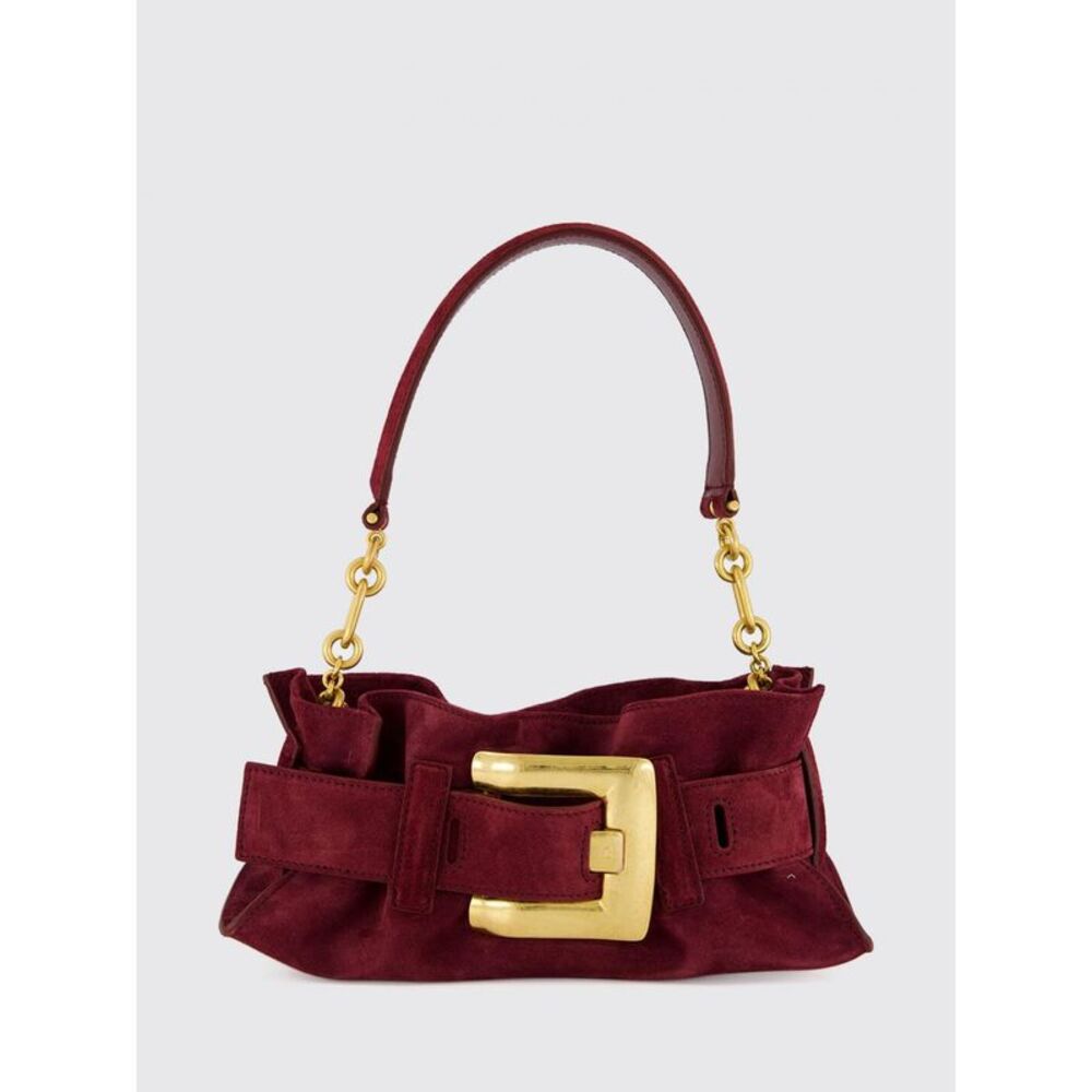 Balmain Women Balmain Anthem Ruched Suede Shoulder Bag With Chain Handle